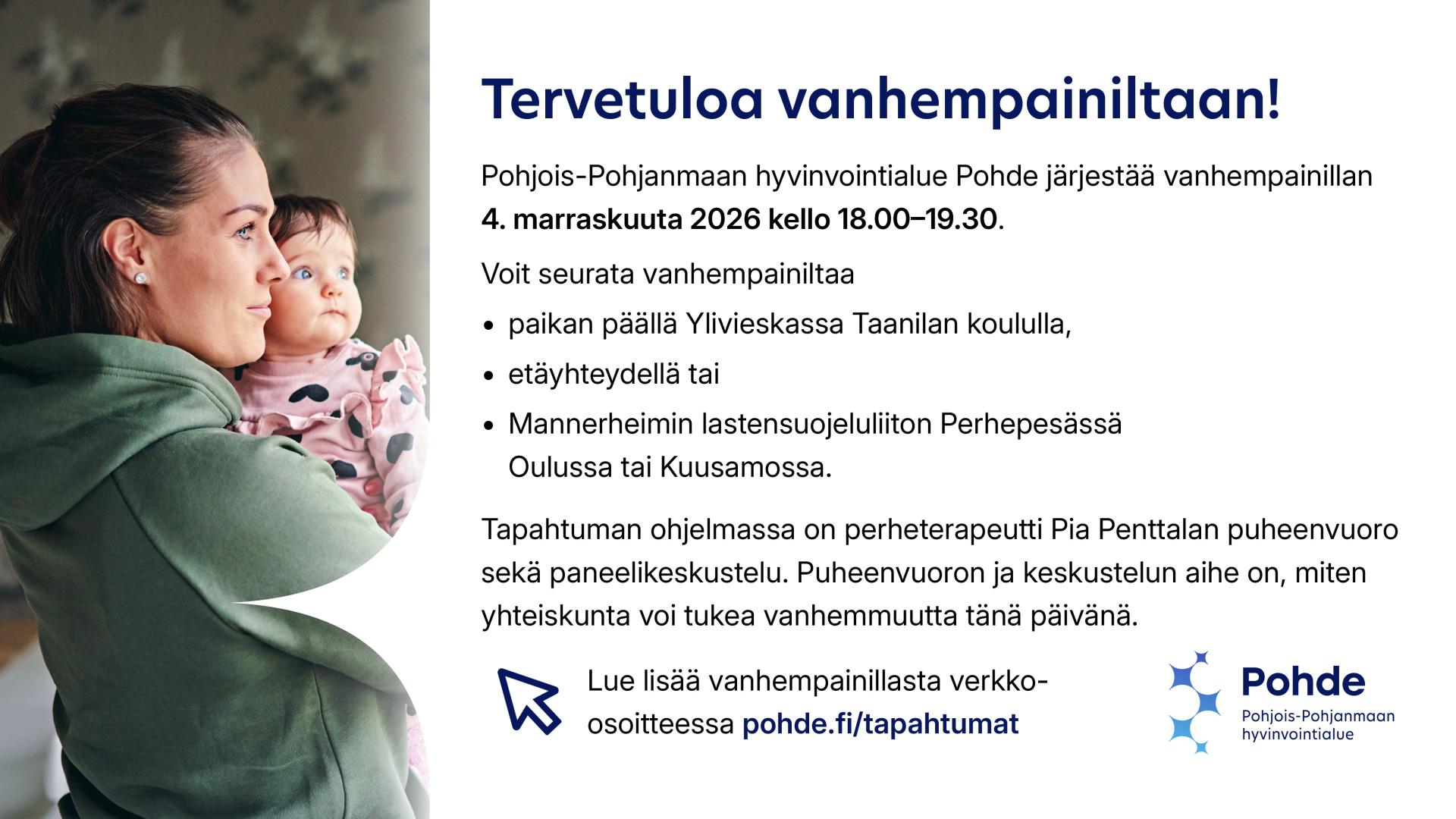 Pohteen järjestämä ilmoitus vanhempainillasta 4.11.2026.